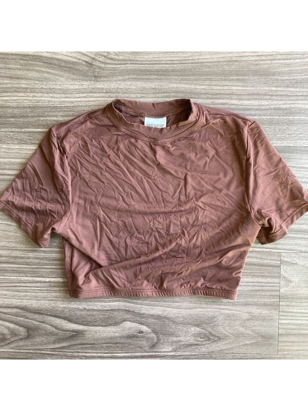 PINK Victoria Secret Brown Cropped Tee Shirt XS